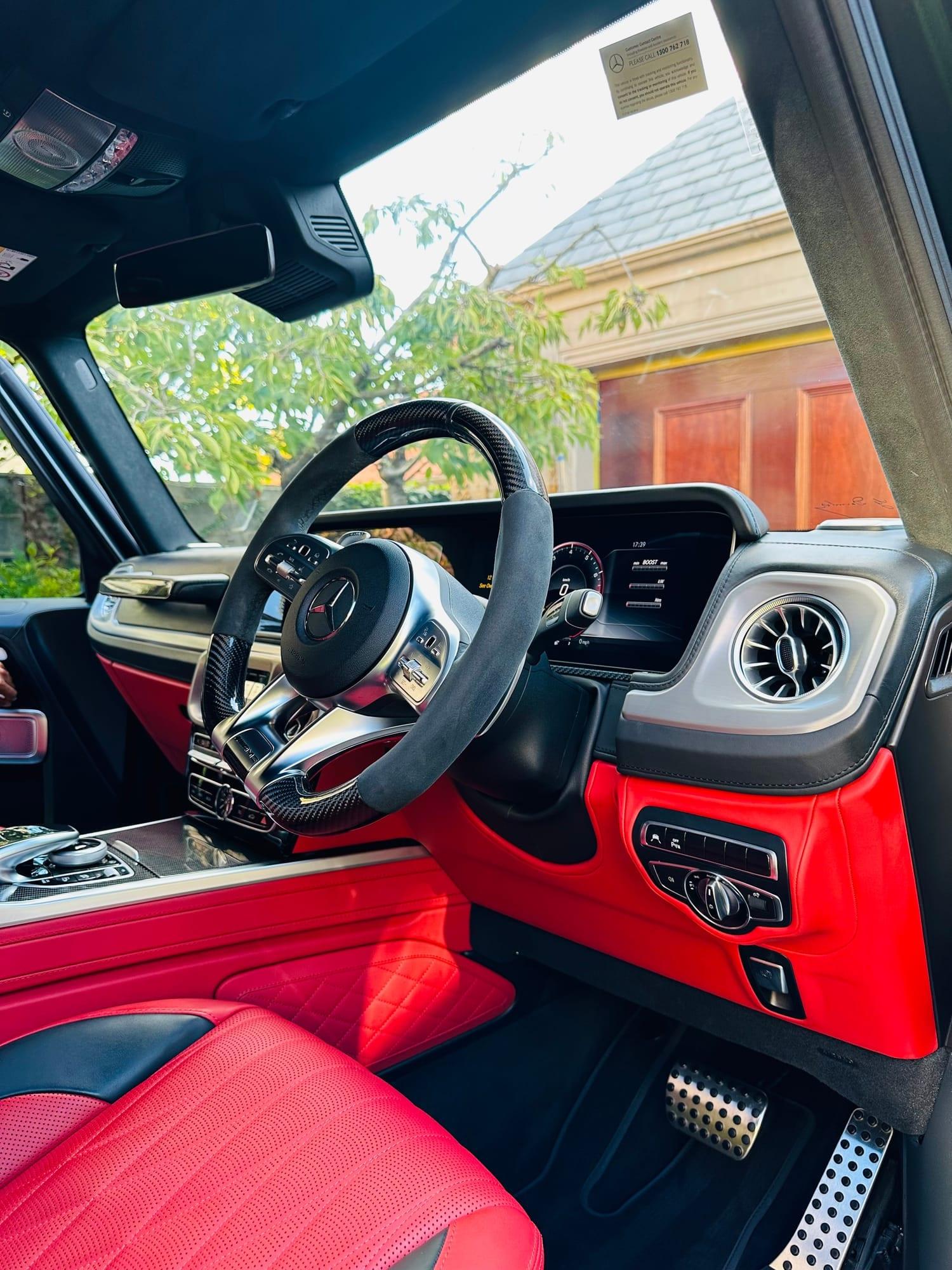 Mercedes-AMG G63 — dashboard and red leather trim, after detailing