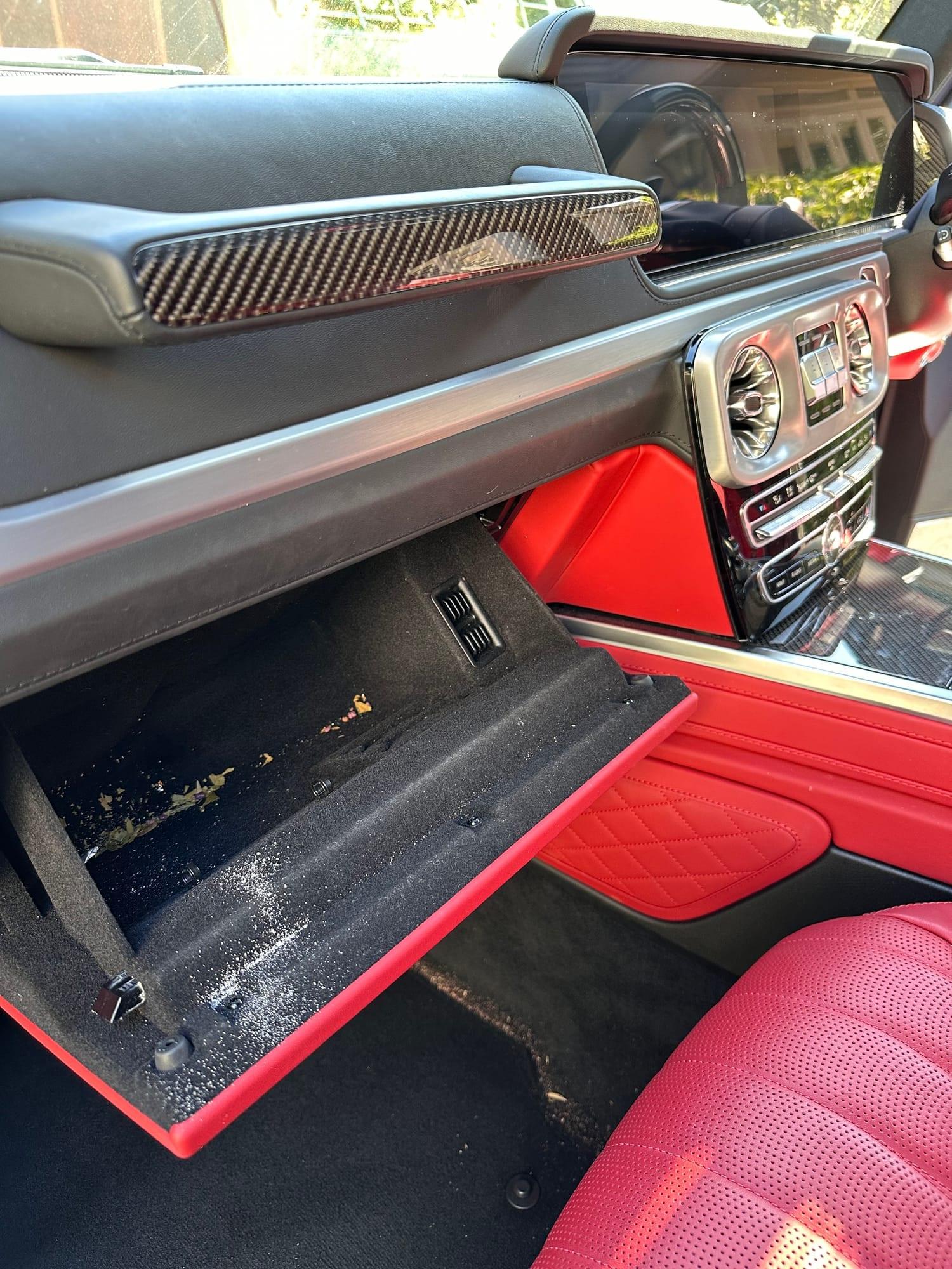 Mercedes-AMG G63 — glovebox before cleaning